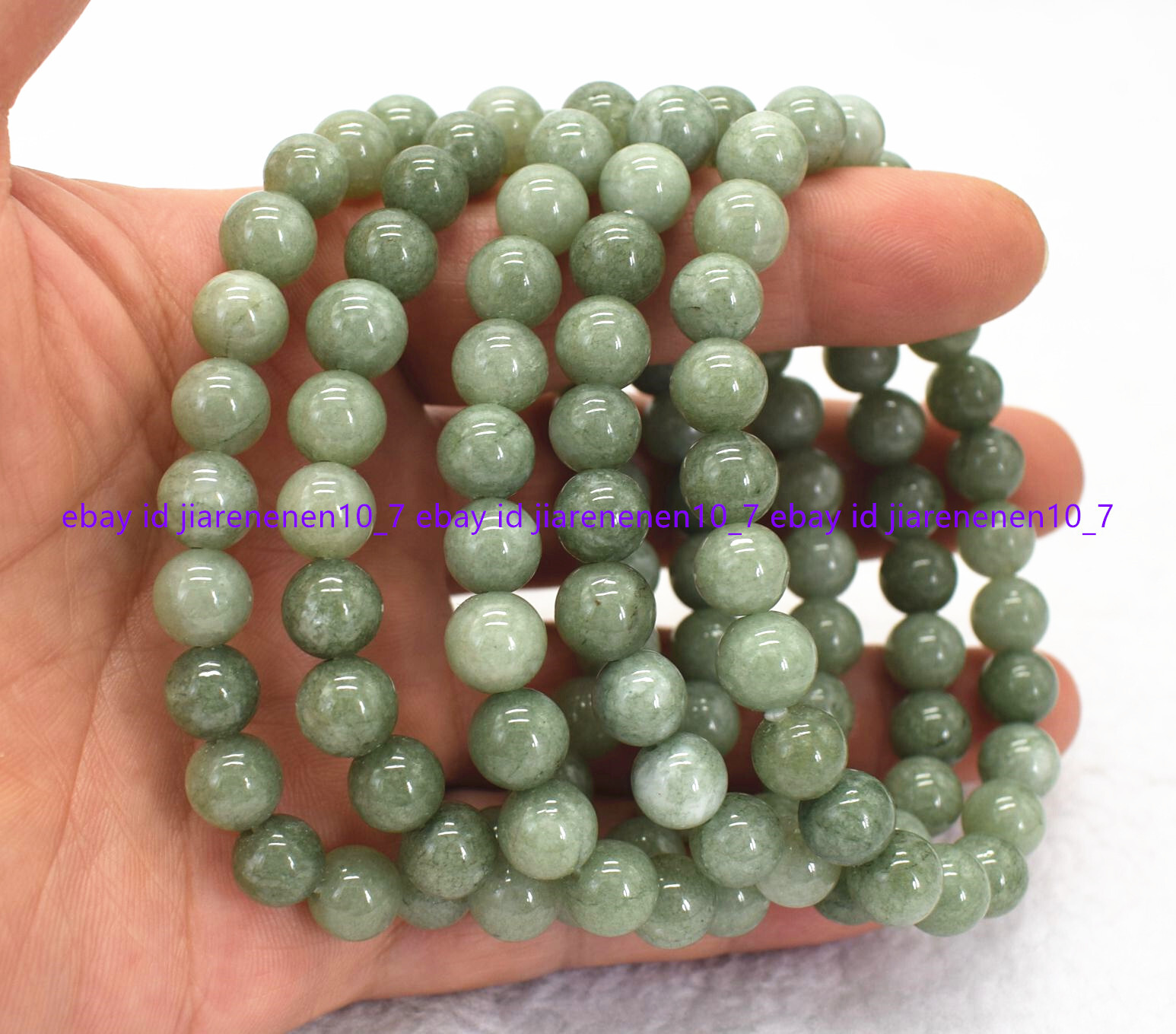 5 Pcs 6/8/10/12/14mm Natural A Green Jade Round Gems bead Elastic Bracelet 7.5”