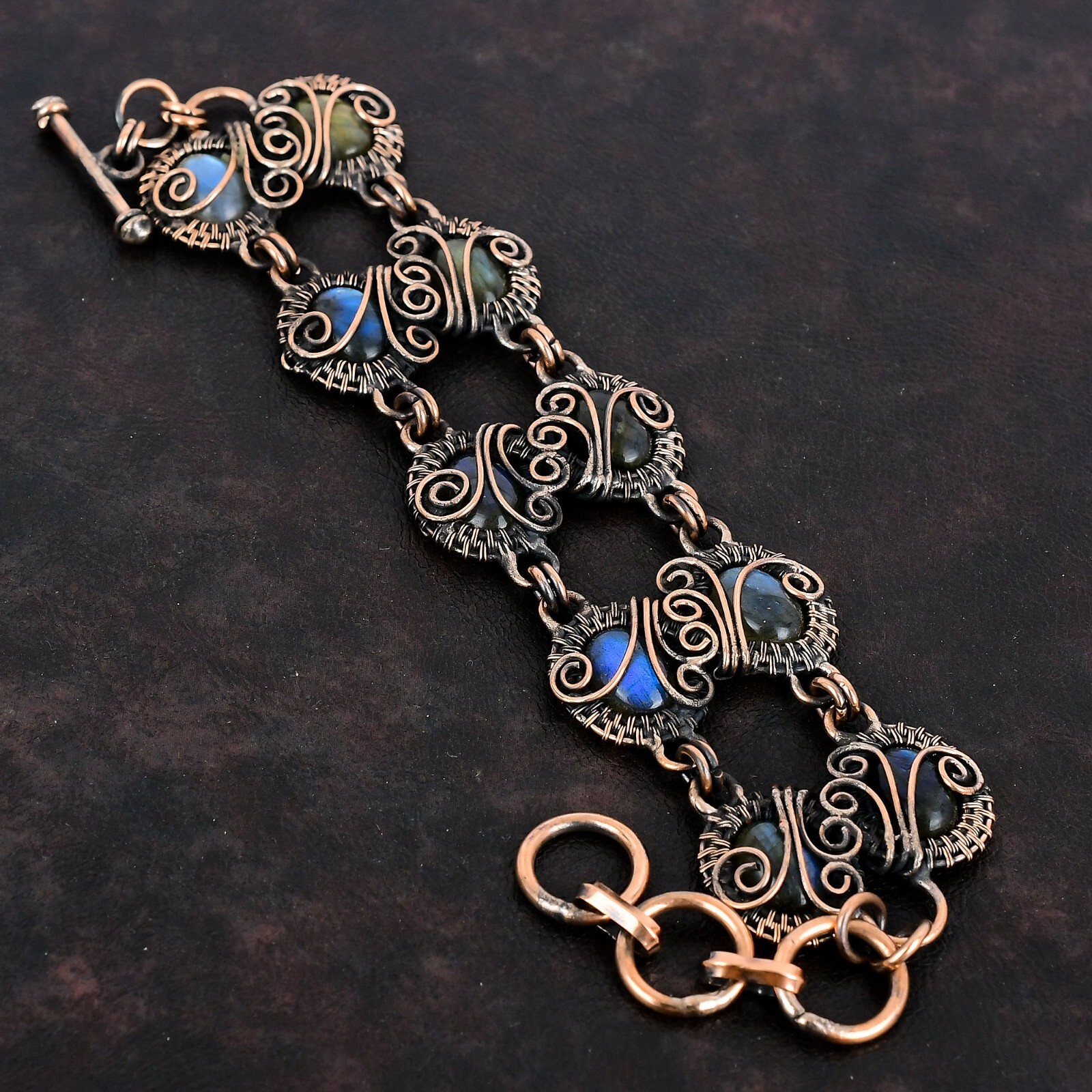 Third Eye Chakra Oval Labradorite Stone Trendy Wife Wire Wrapped Bracelet Copper