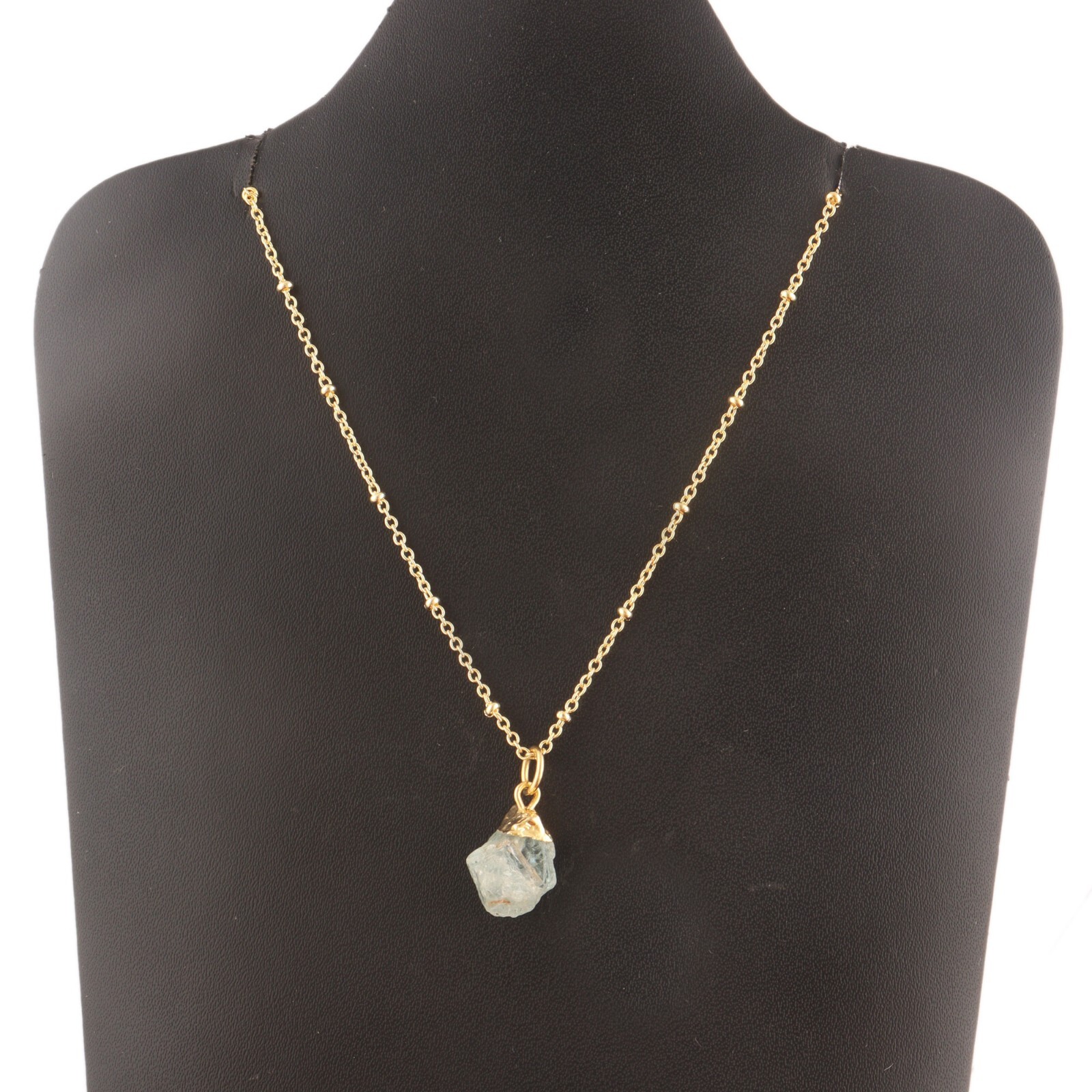 Dainty Natural Aquamarine Gold Plated Beaded Chain Pendant Necklace Jewelry