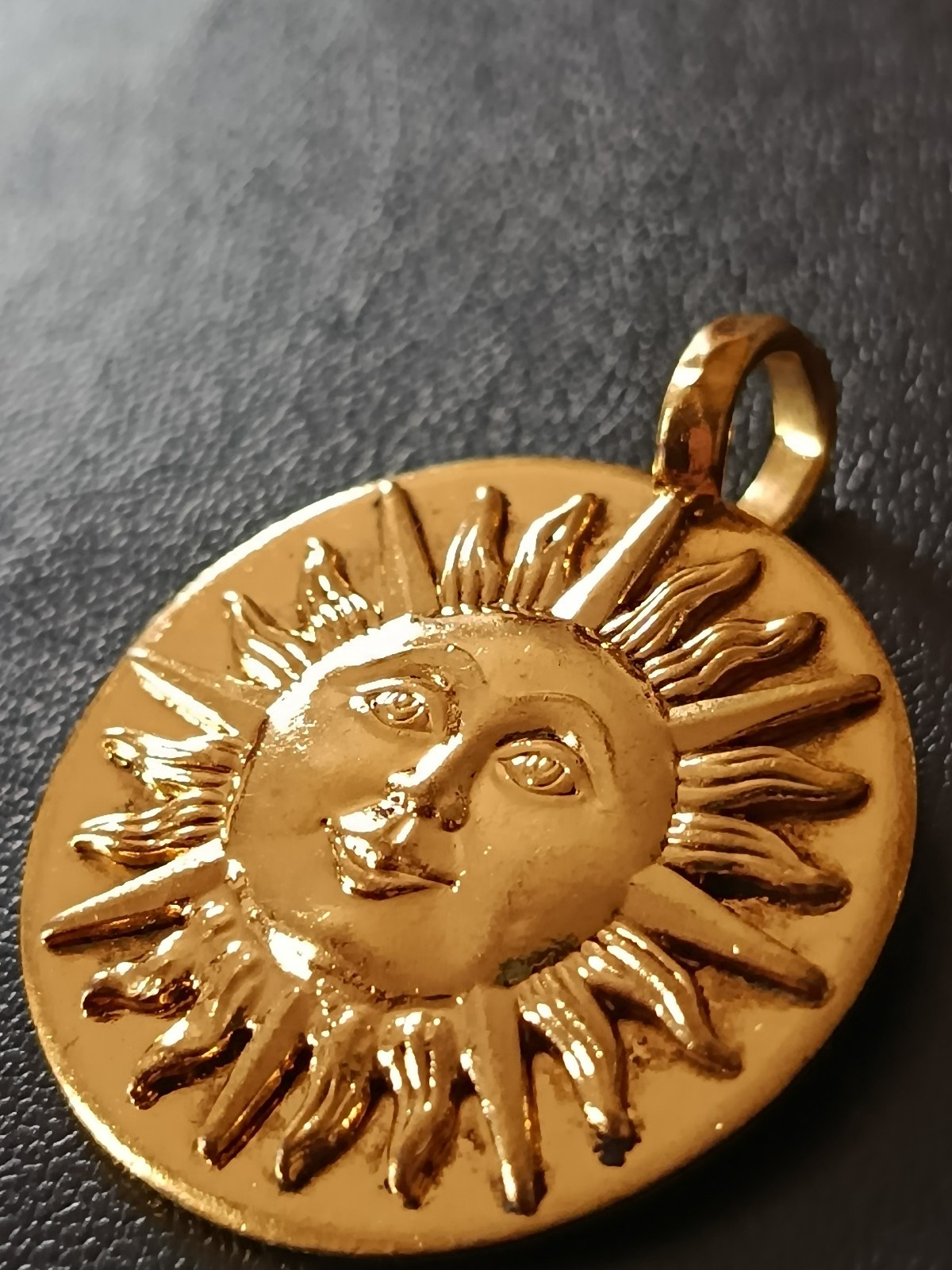 Signed Zoe Coste Sun Face Pendant Gold Tone French Designer 35mm Vintage