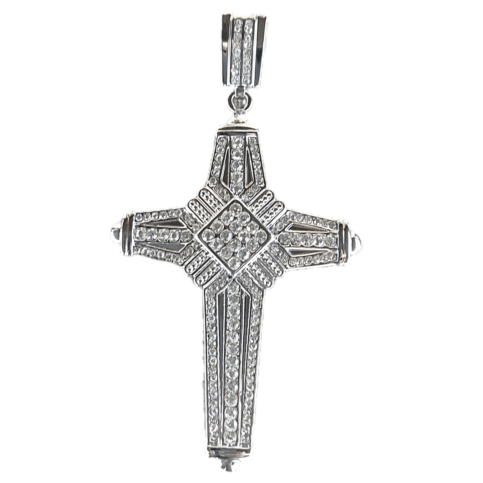 Men’s Latin Cross Hip Hop Pendant for Necklace Silver Tone Iced Bling Out CZ 5″