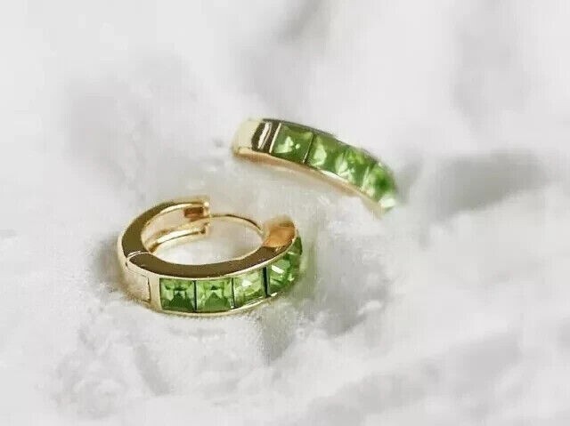 2Ct Princess Cut Simulated Green Peridot Hoop Earrings In 14K Yellow Gold Plated