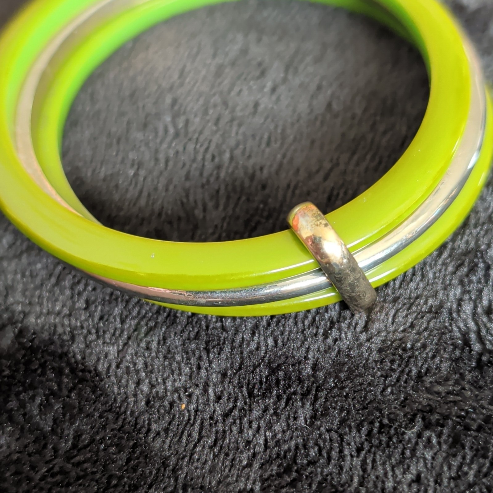 Lot of Antique Bakelite Slip-On Bangle Bracelets Green Black Silver Tone