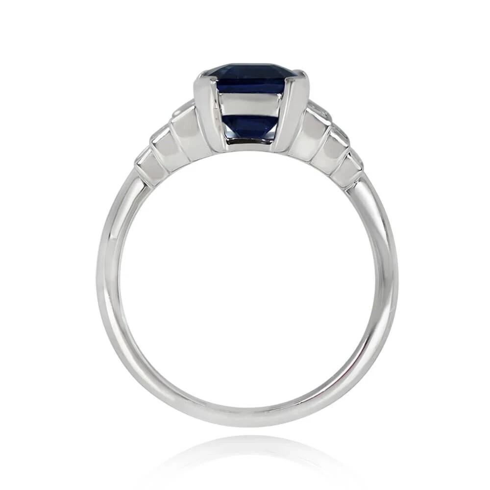 2.30Ct Emerald Cut Simulated Blue Sapphire Wedding Ring In 14k White Gold Plated