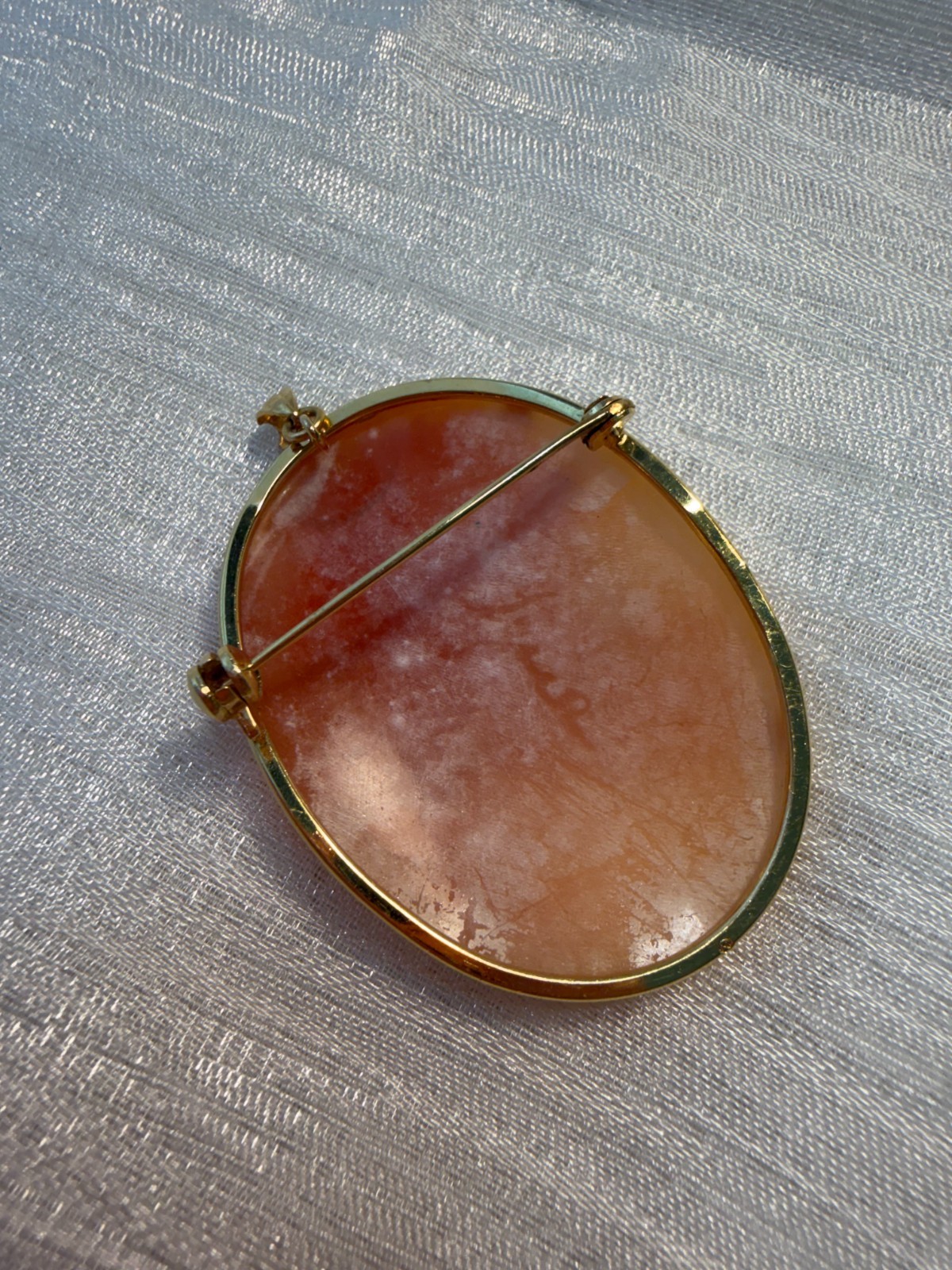 Vintage Hand-Carved Shell Cameo Brooch Pendant Victorian Lady Signed