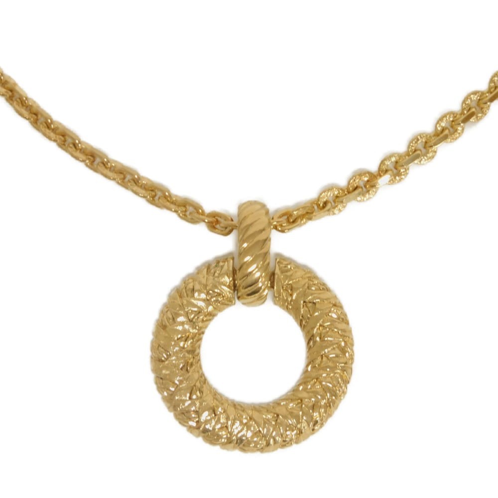 SAINT LAURENT PARIS Round Twist Circle Pendant Necklace Gold Plated Pipe R…