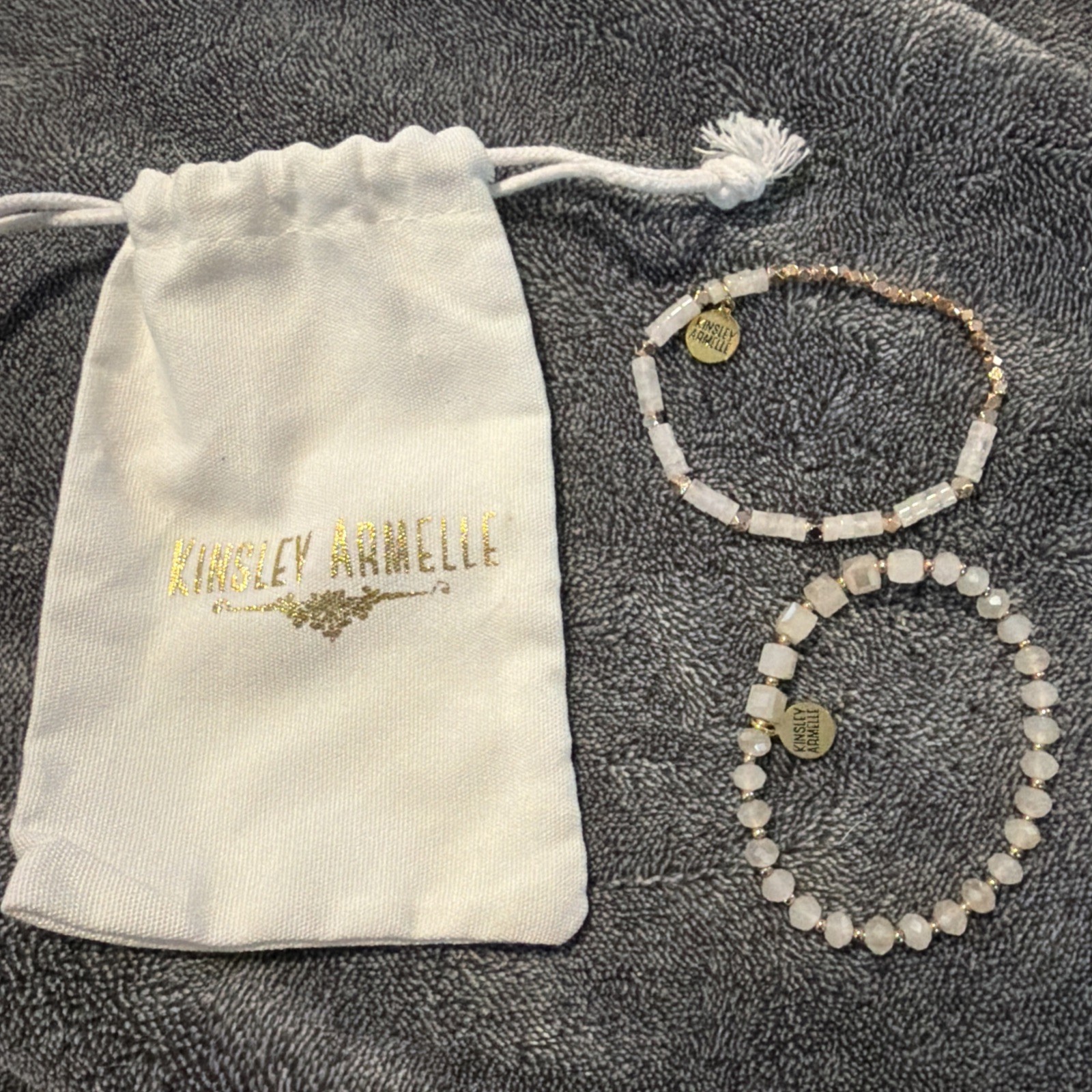 Kinsley Armelle White Beaded Stretch Bracelet Stack w/Gold Accents 2 pc. set
