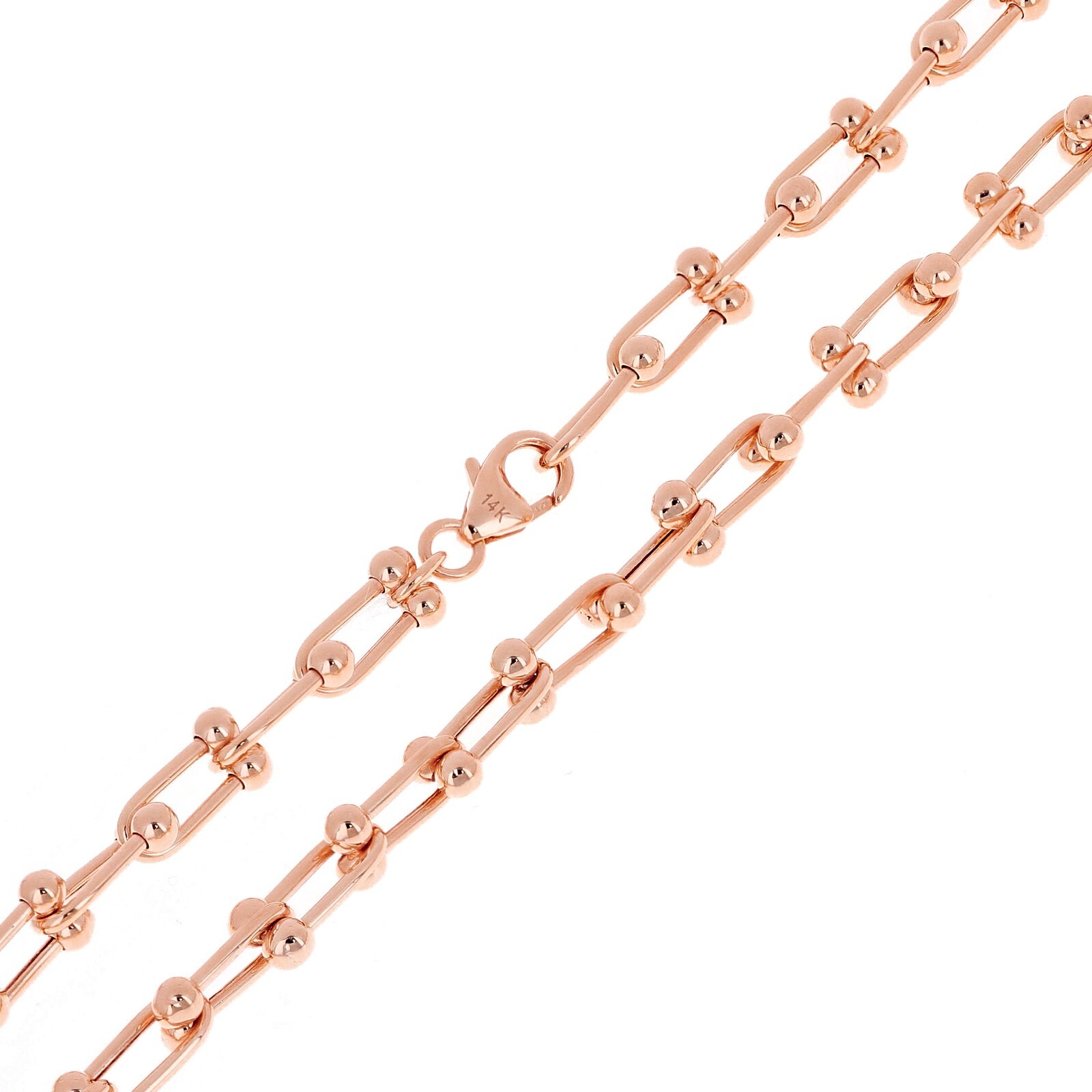 Italian 14k Rose Gold Semi-Solid U-Link Chain Necklace 18″ 5mm 13.5 grams