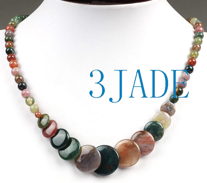 17″ Natural Multi-color Moss Agate Beads Necklace