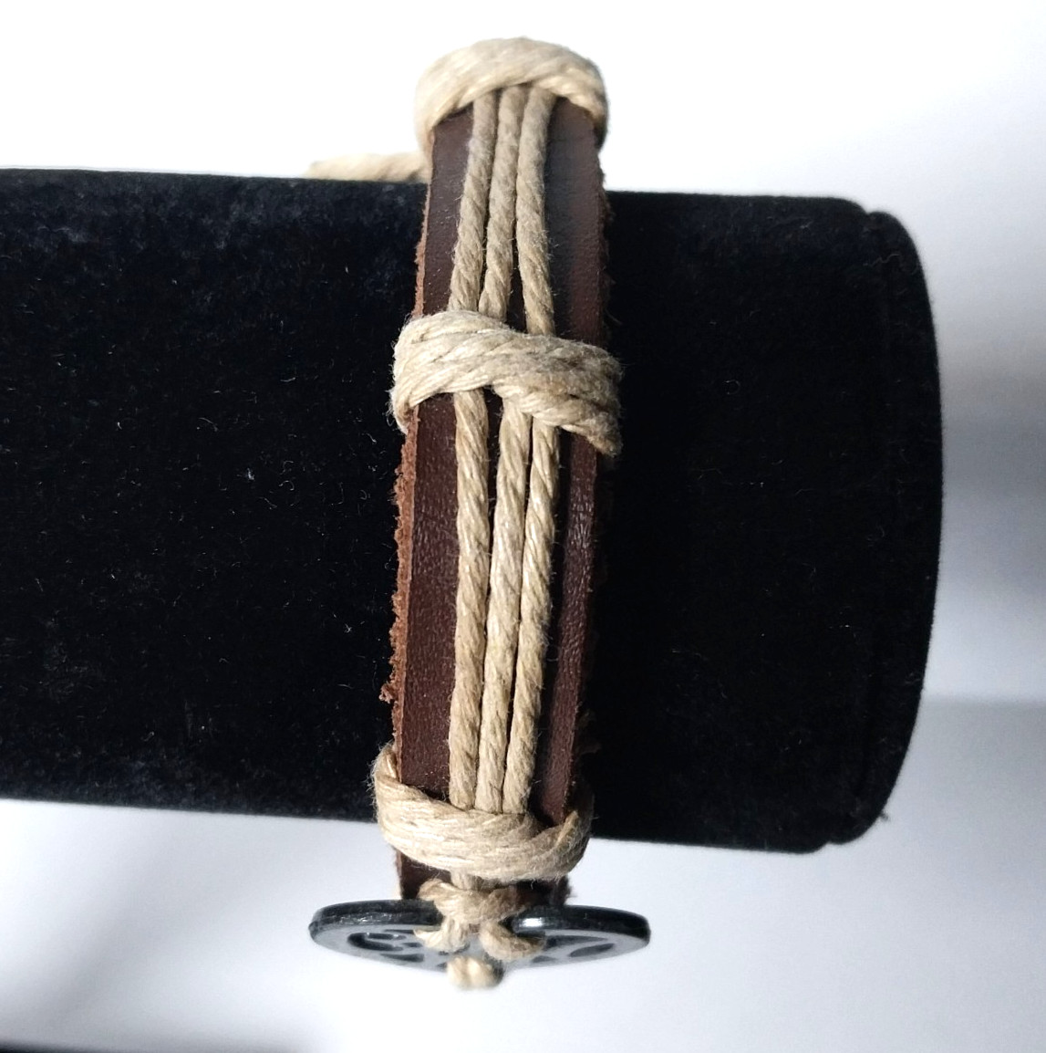 Boho Leather & Hemp Cord Adjustable Bracelet with Metal Heart Charm – Unisex