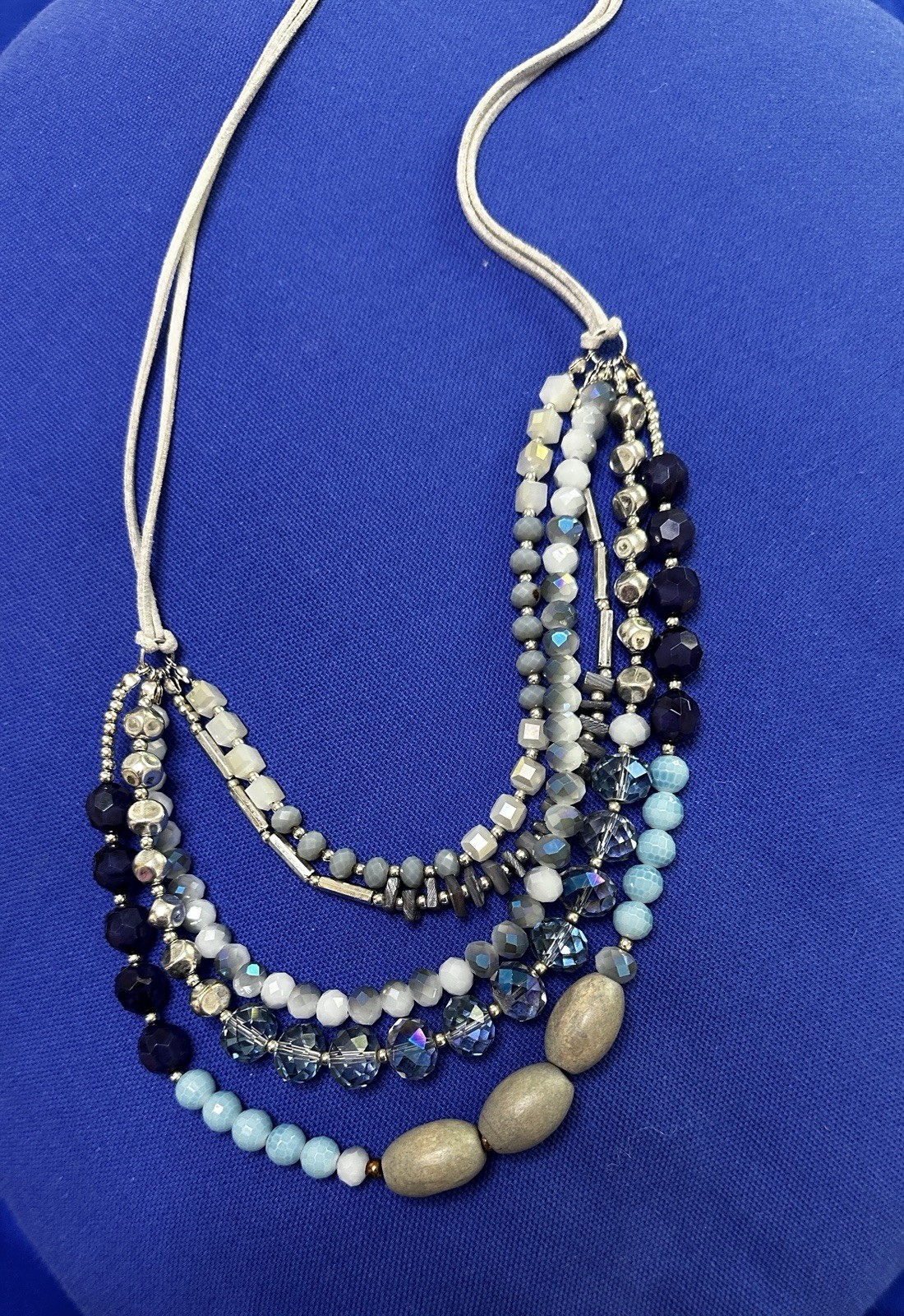 5 Multi Strand Necklace Mixed Beaded & Leather Cord Adjustable 13 .5 – 16.5 inch