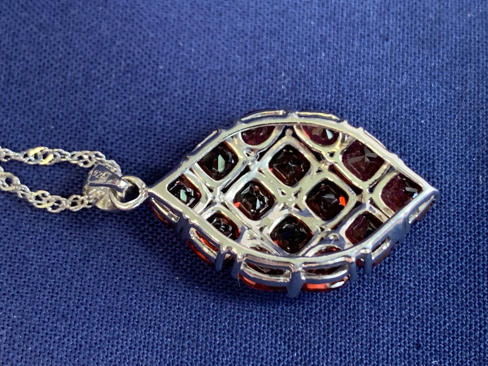 Sterling Silver Necklace 7g Fine Jewelry 19.5″ Chain Garnet Look Stones *READ*