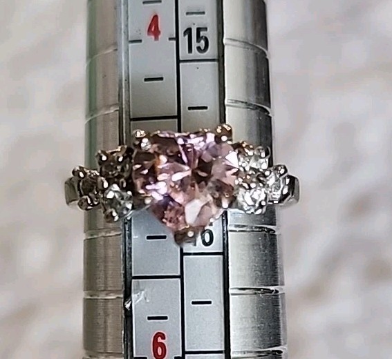 Size 5 Silver Plated Pink Heart Solitaire Ring Please See Description