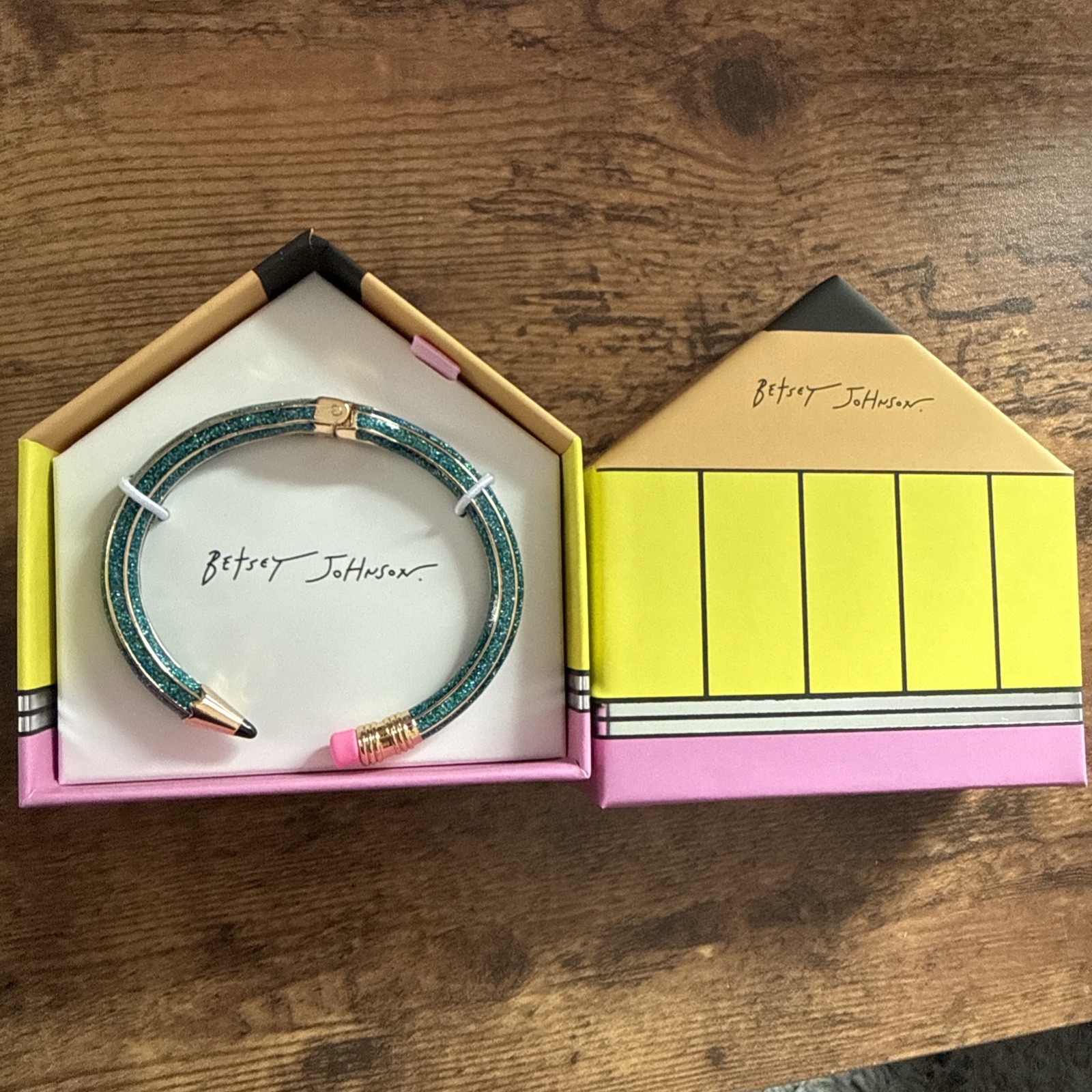 NEW NIB Betsey Johnson Back to School Pencil Bangle Pink Gold Blue|Green (Teal)