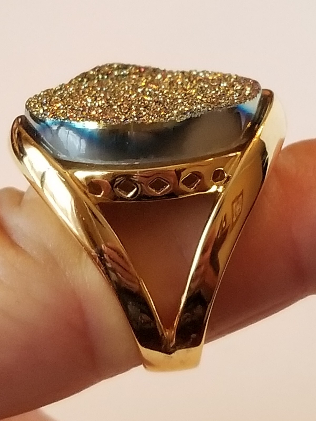 Massive Titanium Druzy Ring Rare Design Itaor Italy Cocktail Ring Size 9