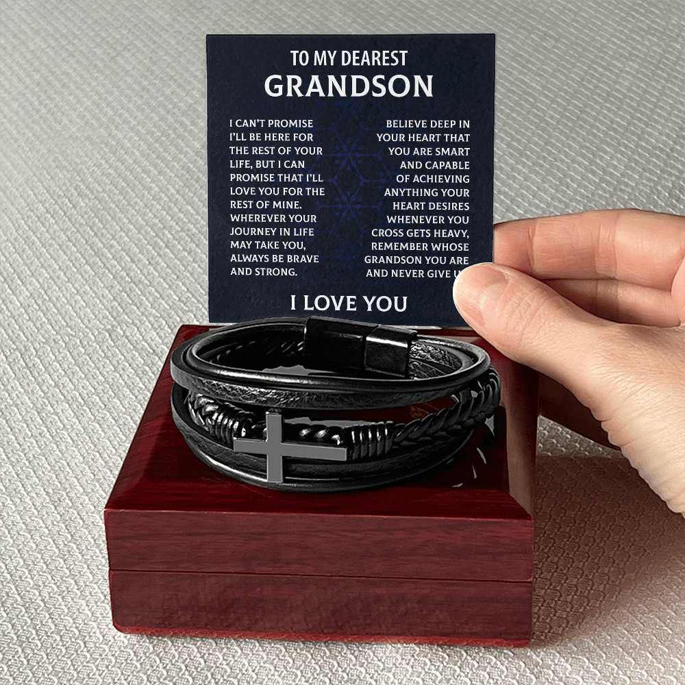 To My Dearest Grandson Cross Bracelet Christmas Birthday Graduation Gift for Men