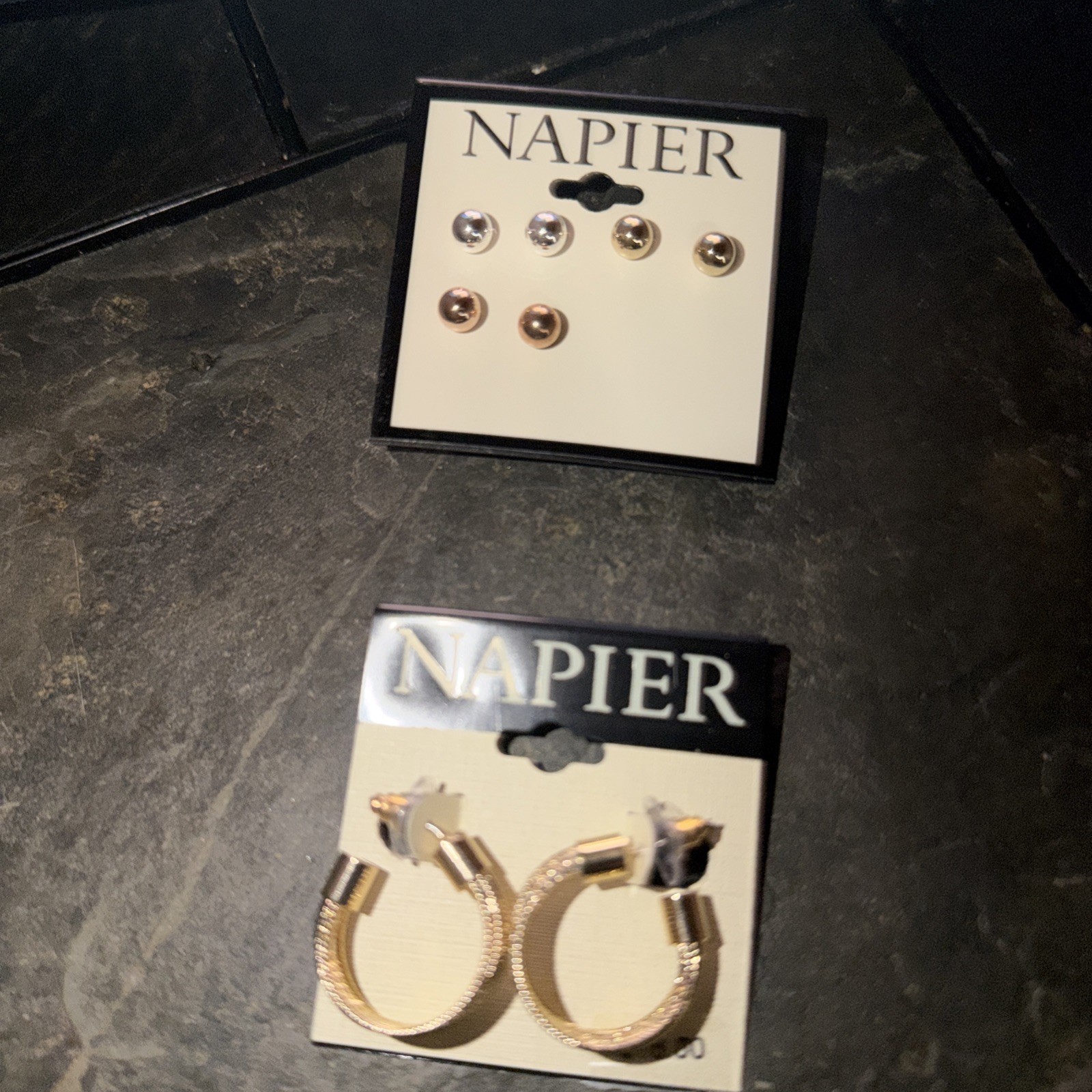 Napier Gold Tone Hoop Earrings + FREE Bonus Stud Earrings Set Pierced NWT