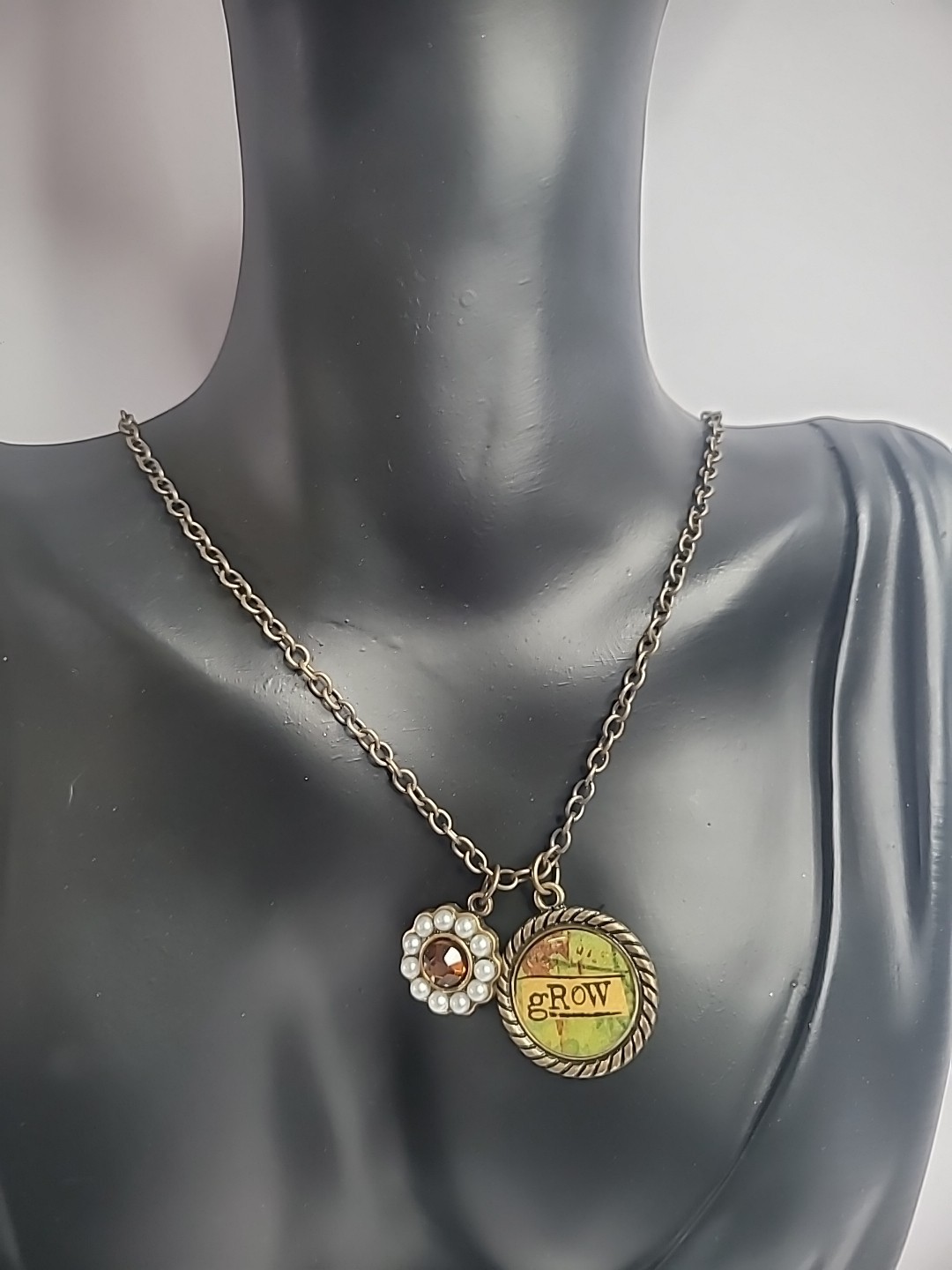 New Demdaco Studio Grow Charm Necklace Gold Tone Charms Beaded Jewelry Costume