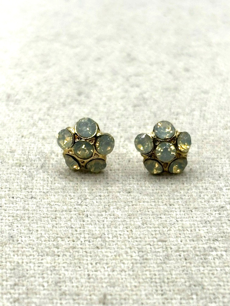 Pink Teal Green Flower Faux Pearl And Crystal Stud Dangle Earring Set of 7 Pairs