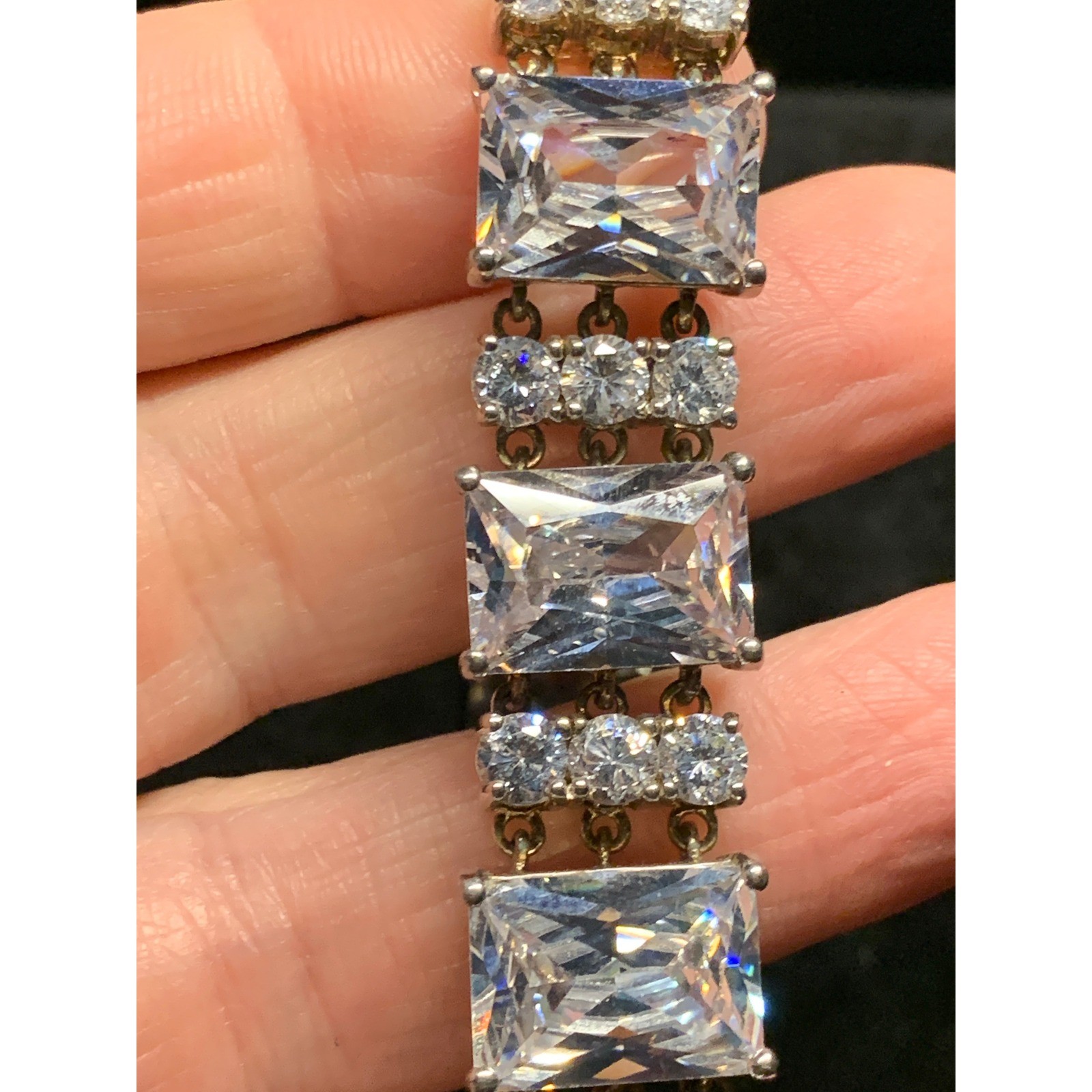 Emerald Cut Cubic Zirconia Tennis Bracelet Silver Tone 6.5 Inch Bridal Wedding