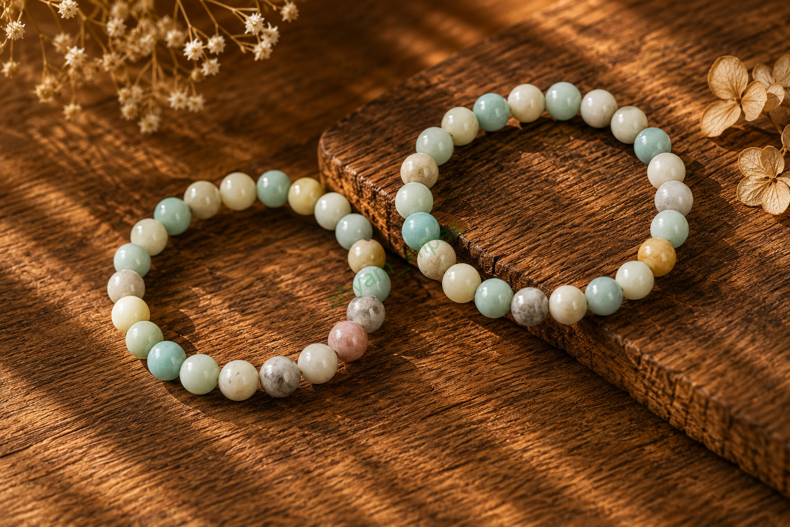 Natural Amazonite Beaded Stretch Bracelet Round Gemstone Healing Crystal Jewelry