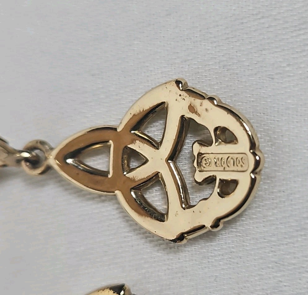 Triquetra Claddagh Earrings Celtic Dangle Drops Pierced Gold tone Signed Soldor