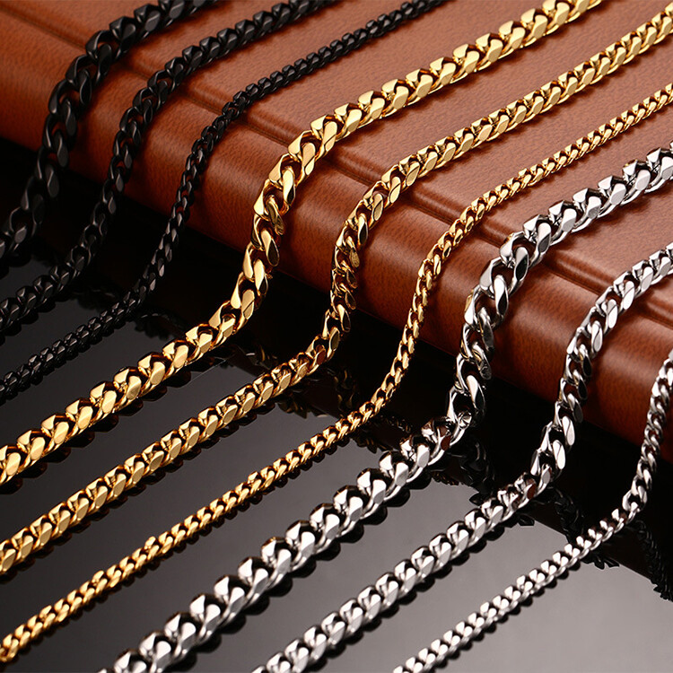 3/5/7/9/11mm Stainless Steel Cuban Curb Chain Silver/Black/Gold Necklace Chain