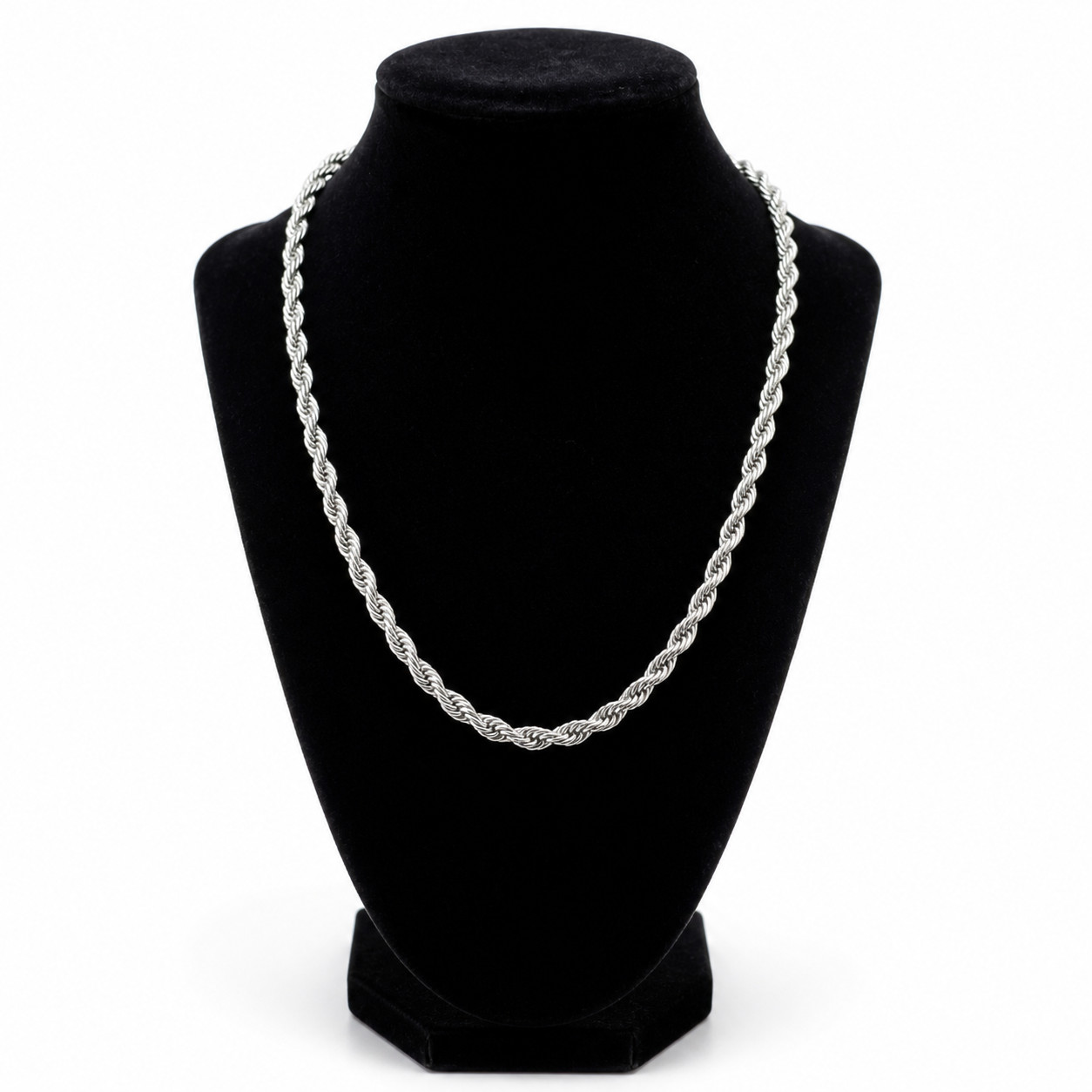 Classic 5mm Rope Chain Necklace 18” Silver Stainless Steel Unisex