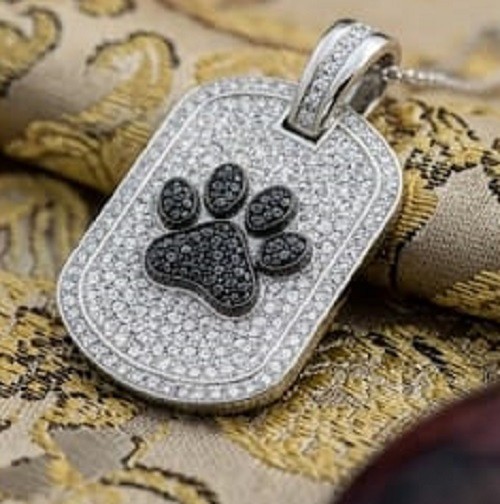 4ct Round Simulated Black & White Diamond Dog Tag Pendant 14k White Gold Plated