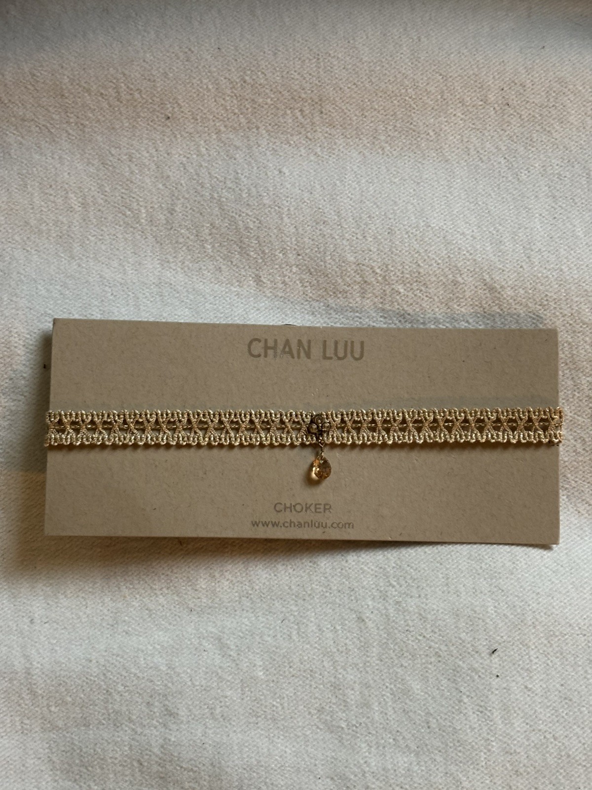 New Authentic Chan Luu Gold Pendant Choker with leather tie