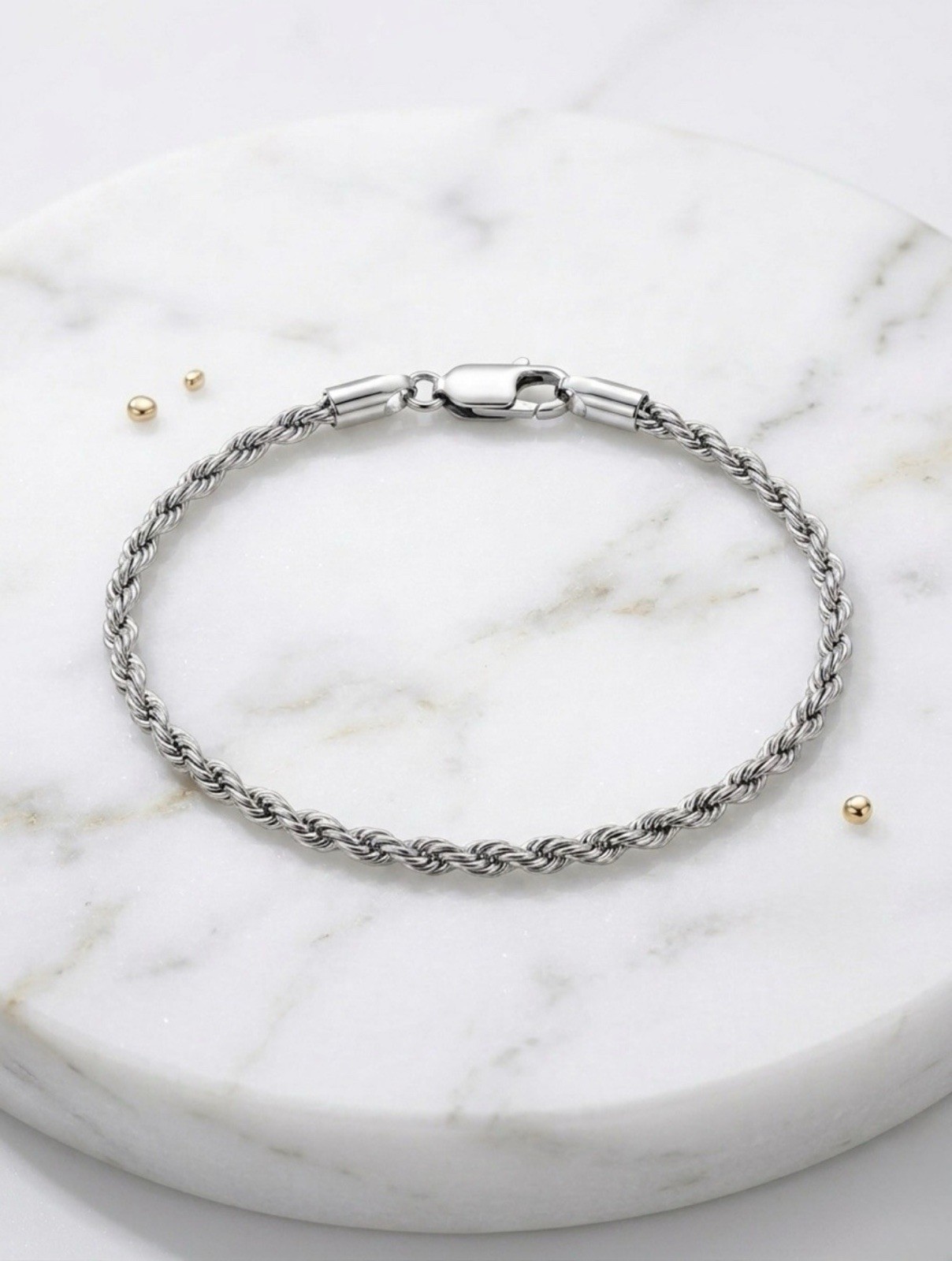3 mm Silver Tone Slim Rope Chain Bracelet | 316L Premium Stainles Steel