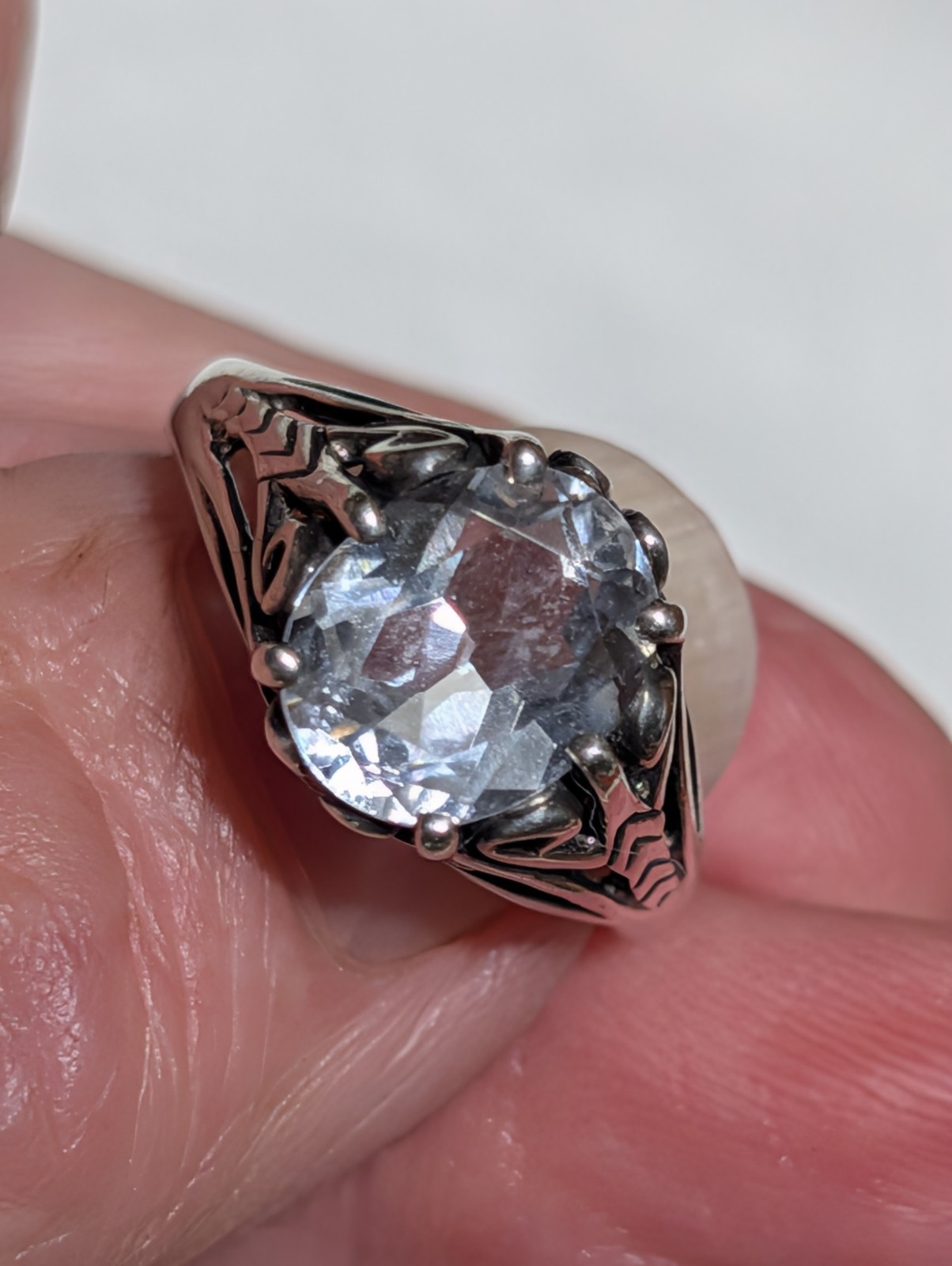 Kabana Sterling Filigree Pale Blue Stone Solitaire Ring Size 7 Aqua Marine?