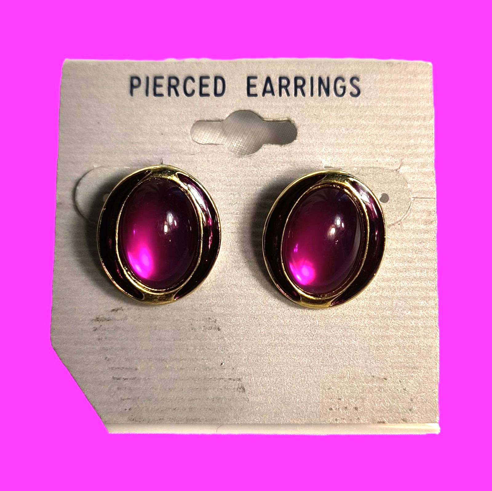 New Women’s Stud/Post Earrings for Pierced Ears Goldtone with Fuschia Cabochons
