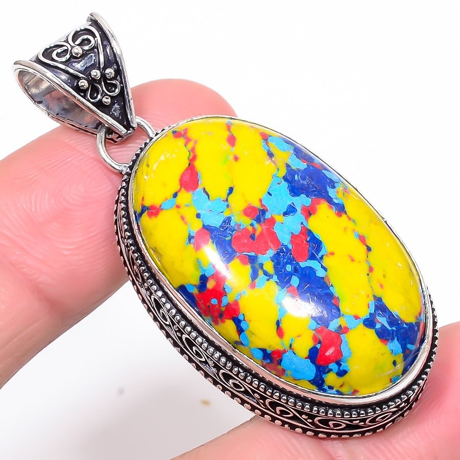 Mosaic Balloon Turquoise Gemstone 925 Silver Plated Pendant 2.09″ T8616