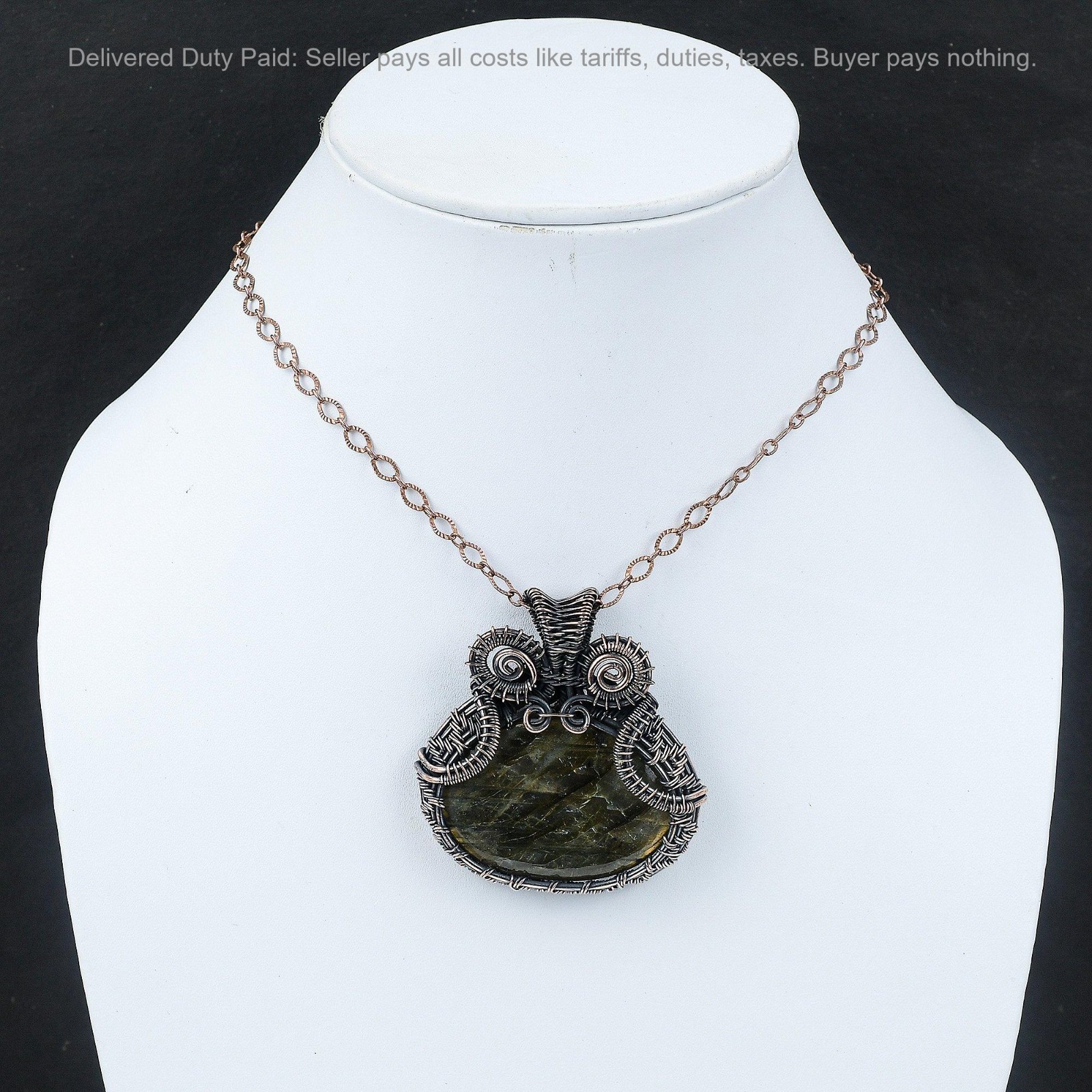 Copper Natural Labradorite Unique Wire Wrapped Handcrafted Wife Pendant Jewelry
