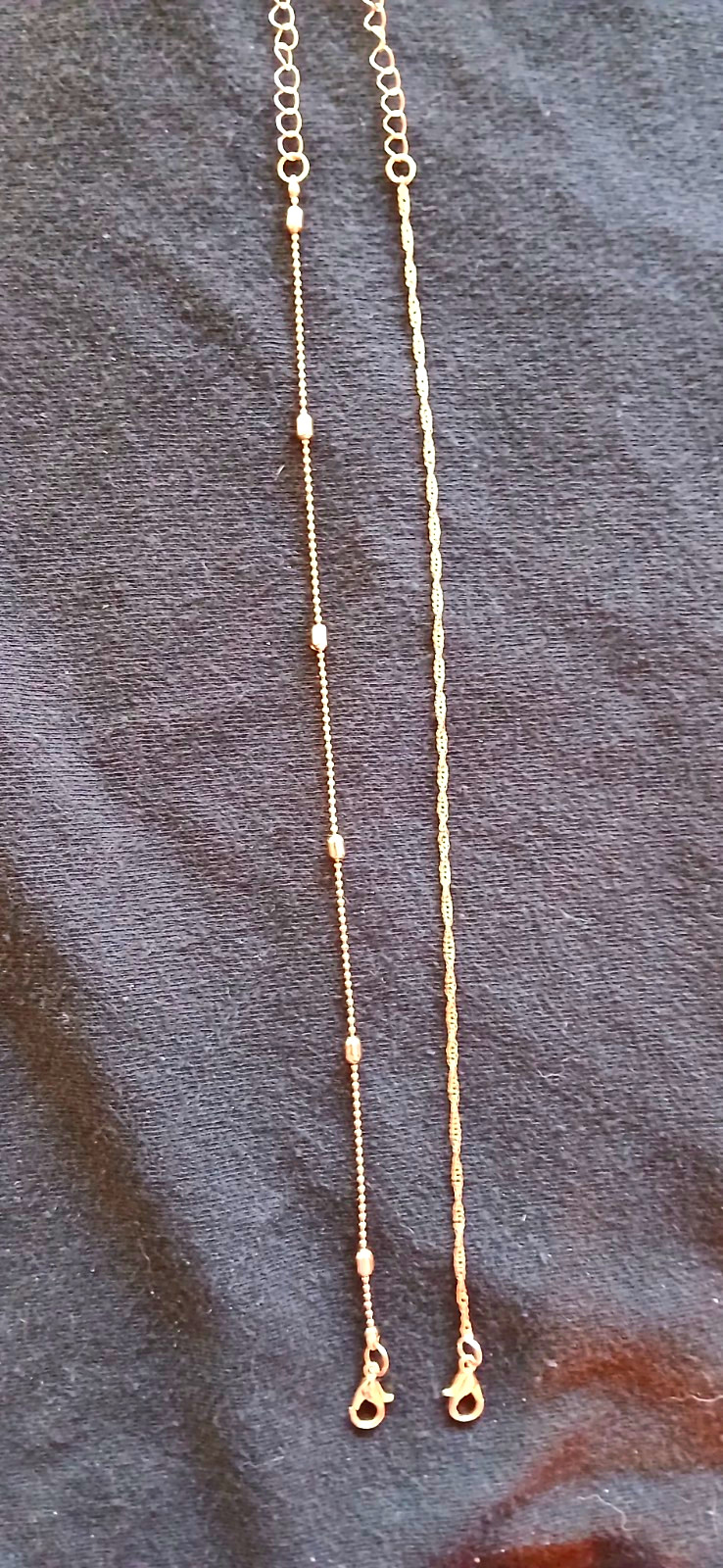 2pc Anklet Set, a Twisted Chain And The Other A Gold Ball Spaced Chain