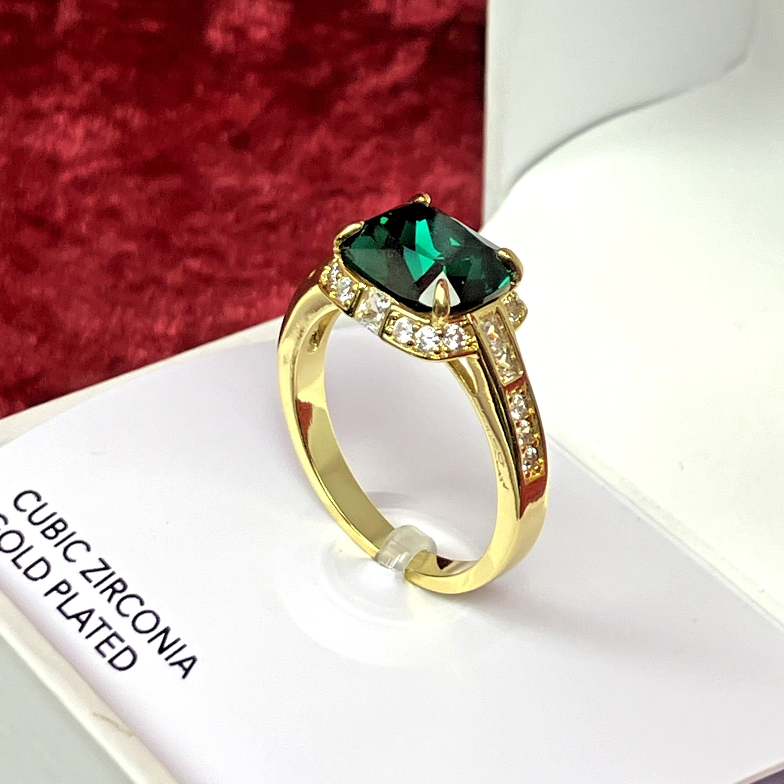 Charter Club Pave & Green Crystal Gold Tone Ring Sz 9 NIB $39
