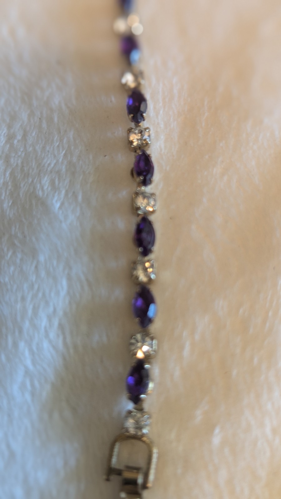 Purple and clear gemstone and gold colored bracelet vintage costume