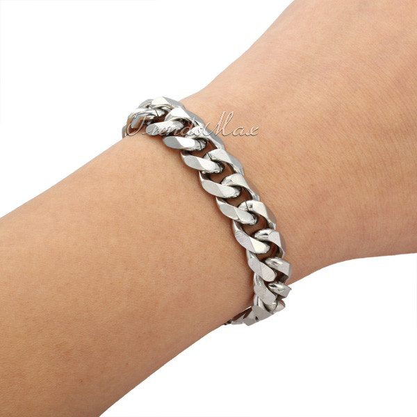 3-11MM 7-11″ Silver Stainless Steel Curb Cuban Chain Bracelet Hand Wrist Jewelry