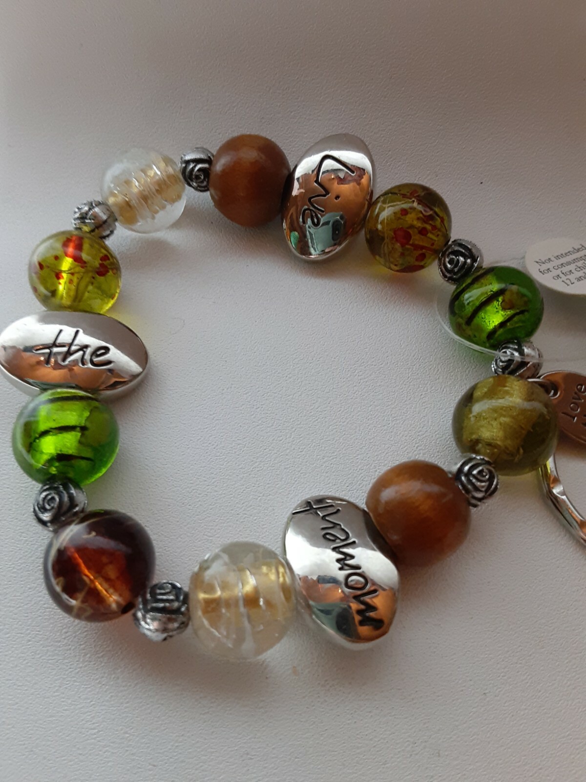 INSPIRATIONAL GLASS BEADED BRACELET NEW Charm ROMAN INC Graduation Earthy Nature