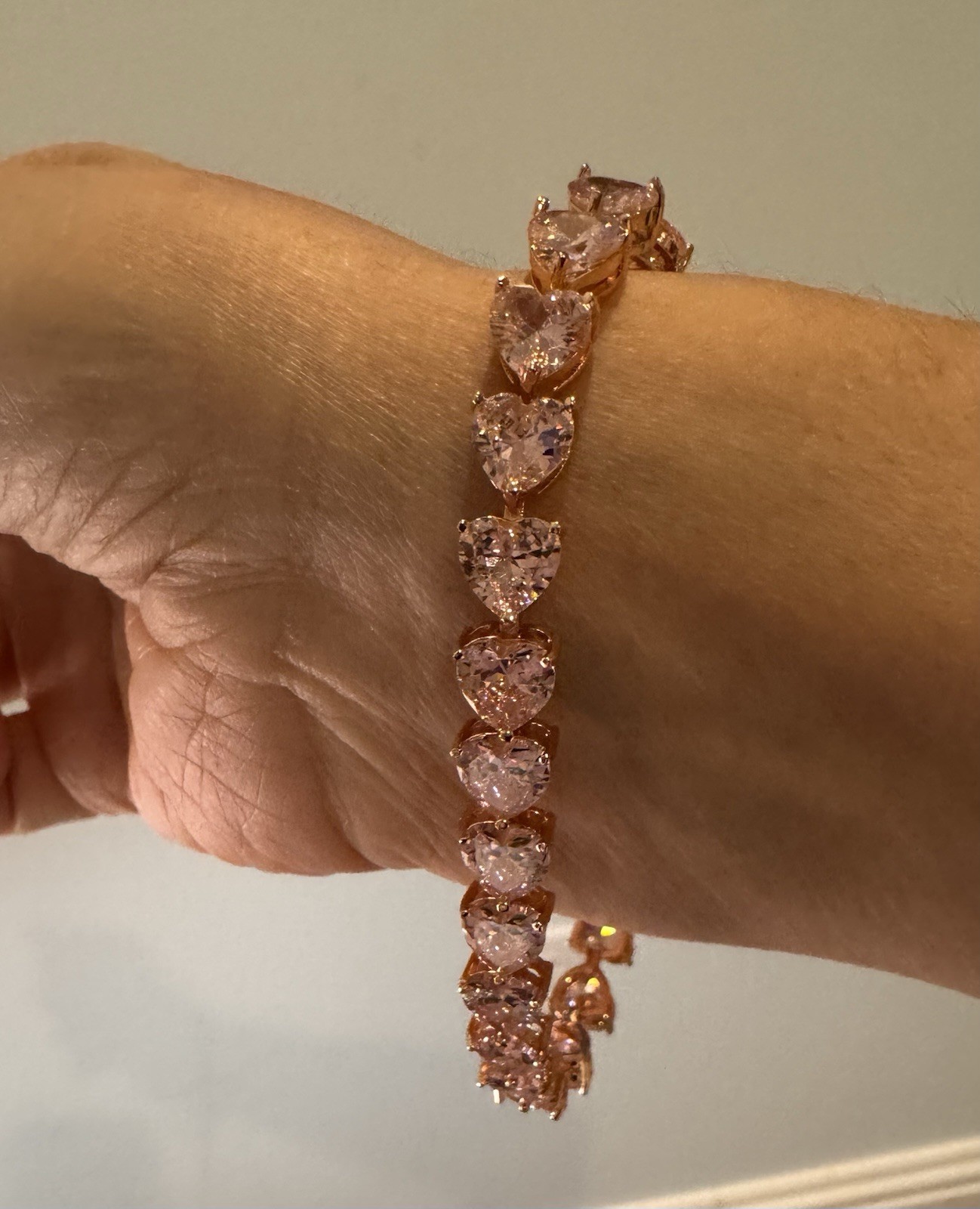 Pink Crystal Heart Tennis Bracelet 8 inch