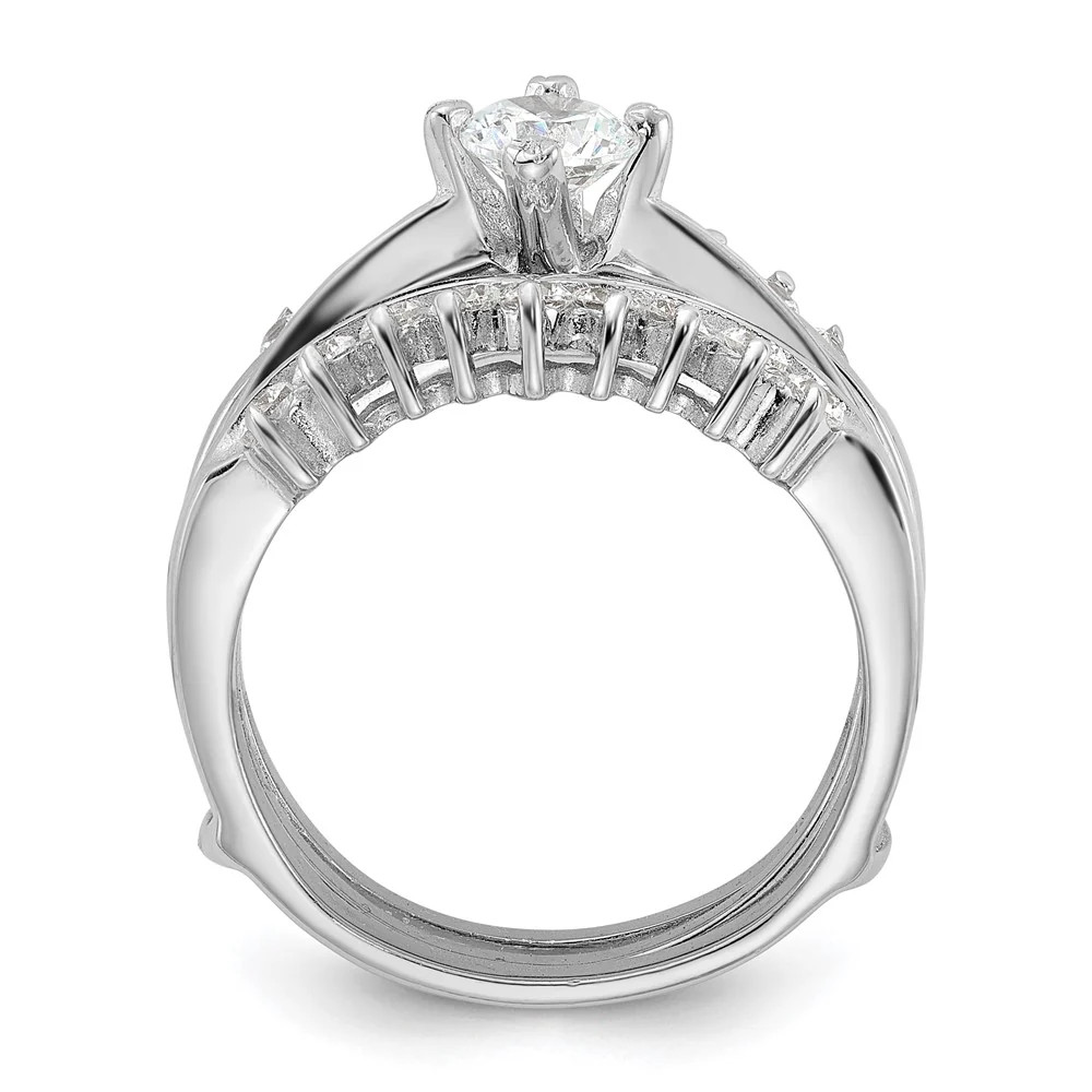 Sterling Silver Rhodium-Plated CZ Ring Set