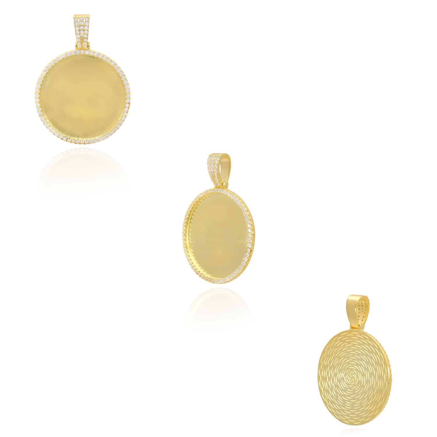 14K Gold Over Silver CZ Picture Memory Medallion Pendant 1″-2″
