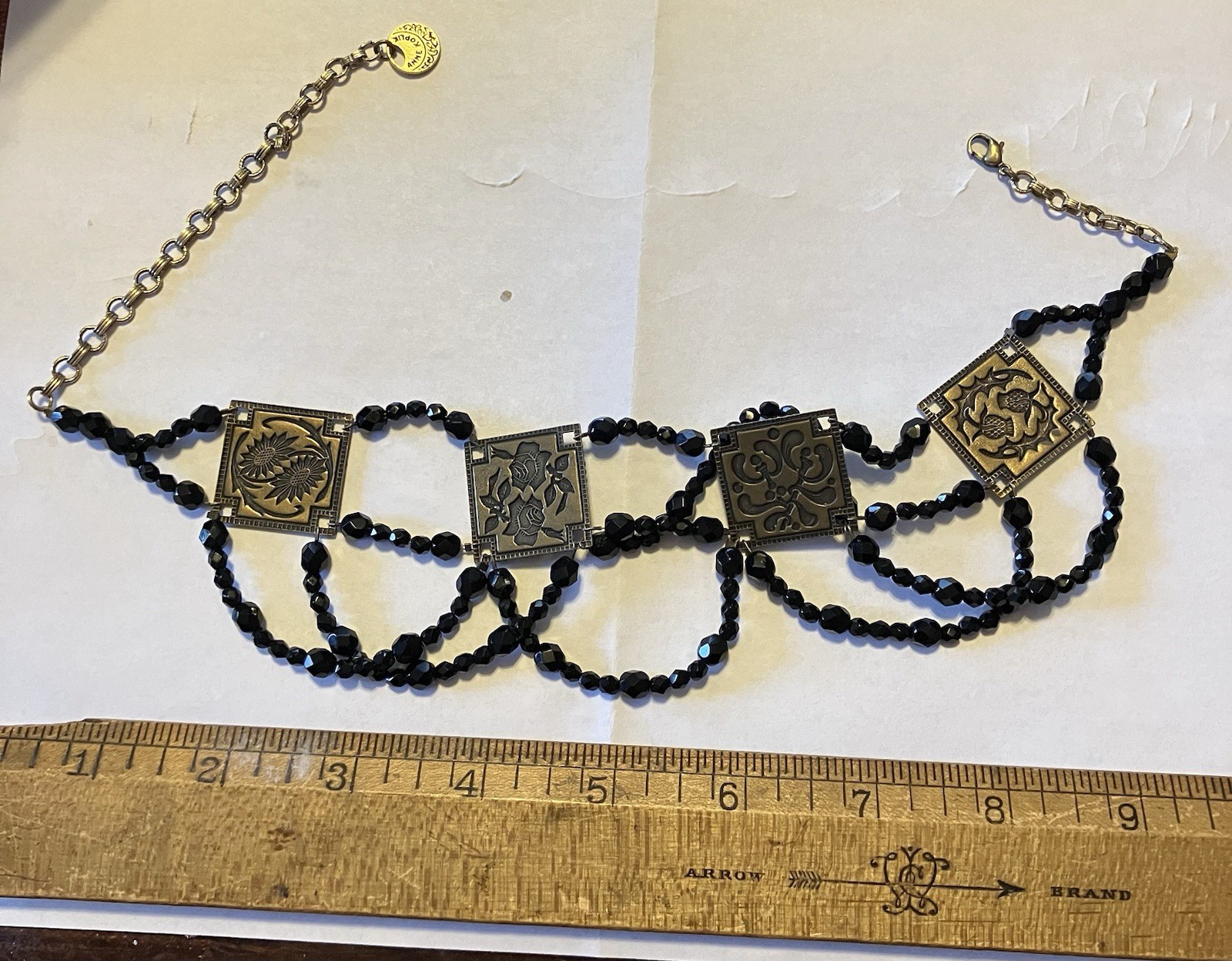 Anne Koplik Designs Crystal Rhinestone and Resin Square Link Necklace