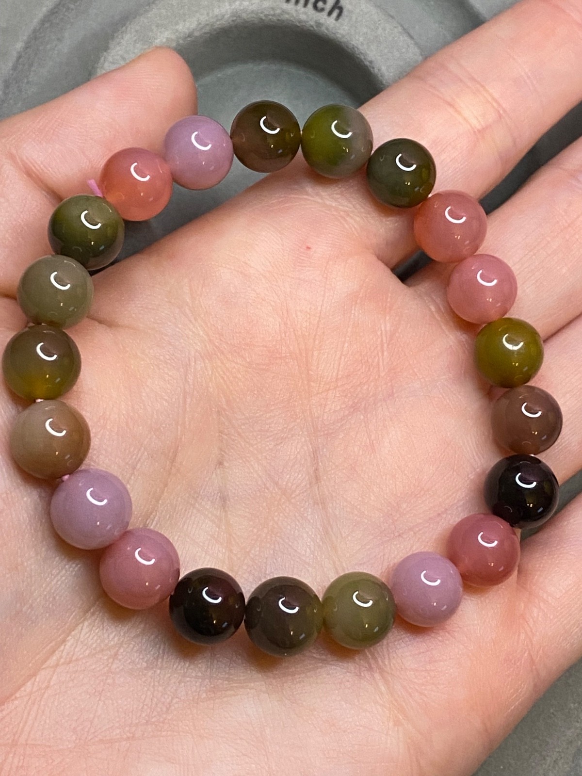 Old Mine Pink Green Tourmaline Bracelet 9.1mm Gemmy Crystal Stretch Bracelet