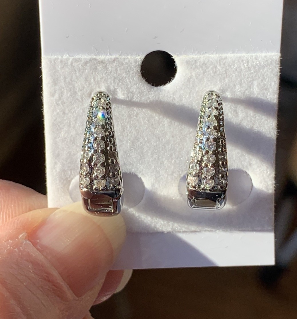 New 18k White Gold Filled Half Hoops With AAA Pave’ Czs Earrings