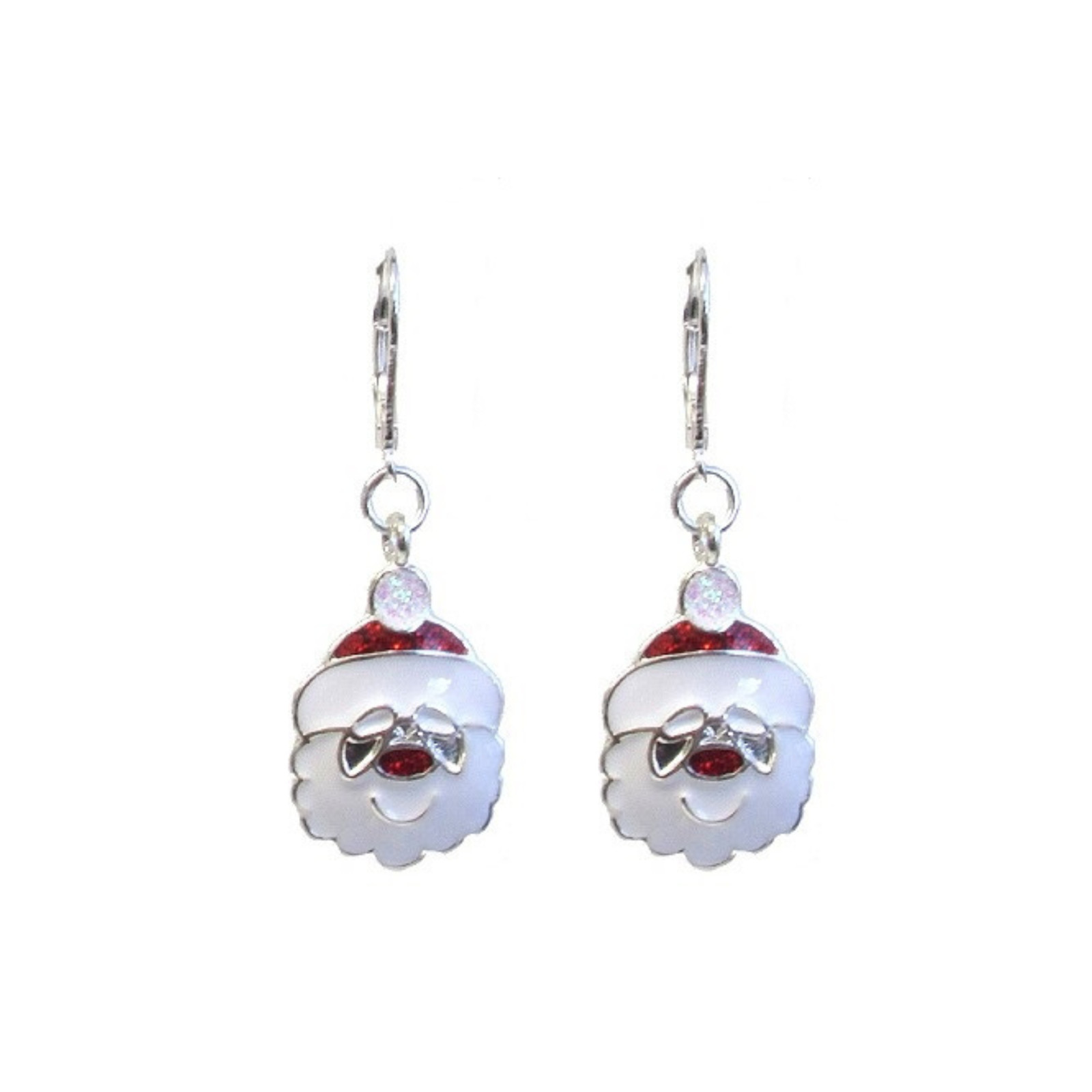 Christmas Santa Lapel Pin and Earrings Set White Gold
