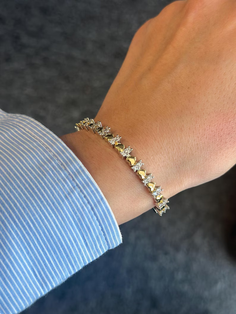 8.15Ct Round Simulated Diamond 925 Yellow Sterling Silver Dainty Tennis Bracelet