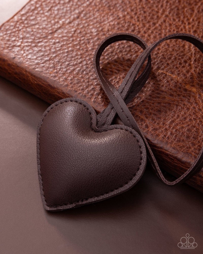 Paparazzi Loveable Color – Brown – Brown Leather Heart – Leather Loop Bag Charm