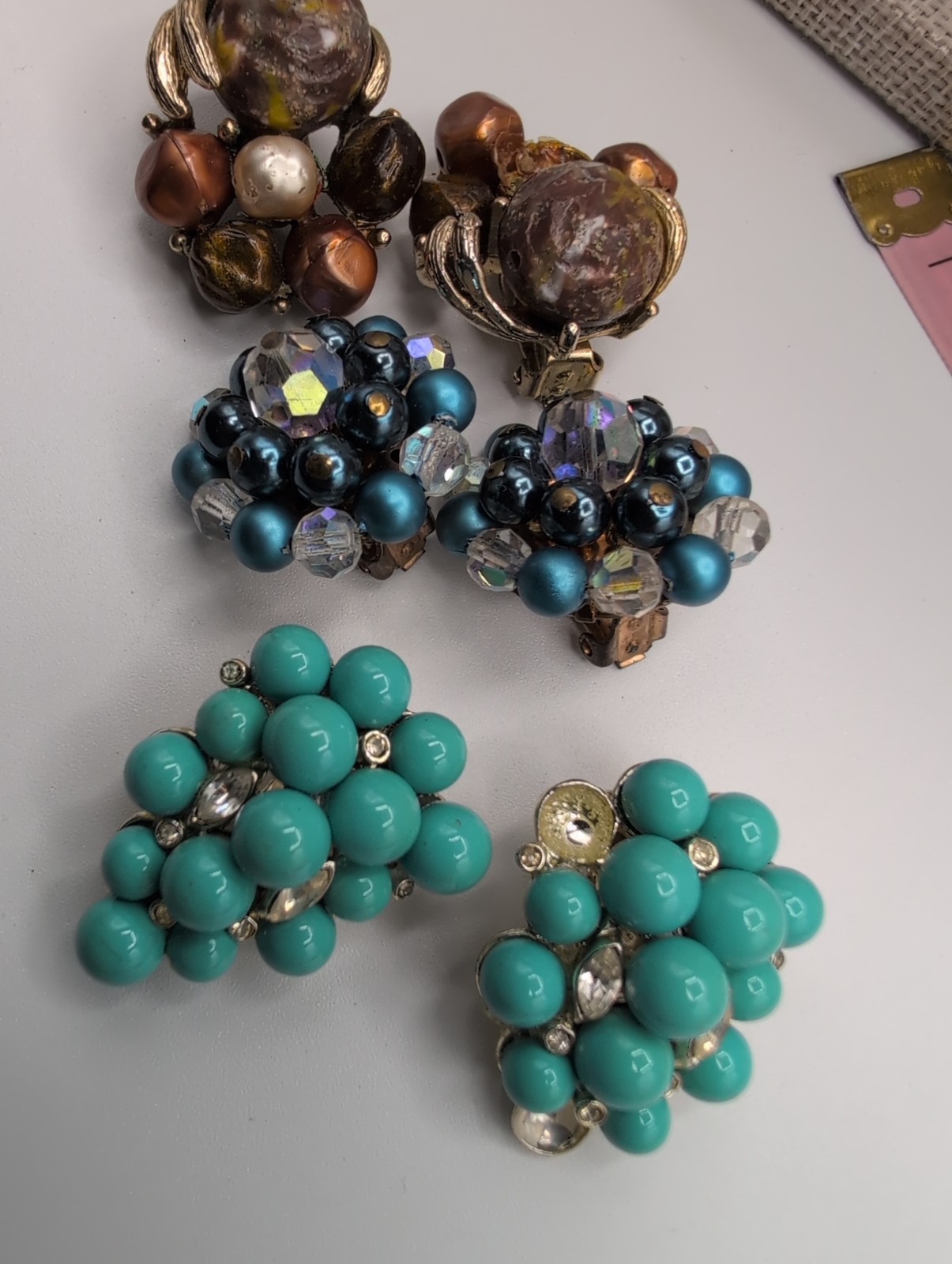Vintage Clip On Earrings Lot 3 Pairs ART Signed Fashion Jewelry Retro